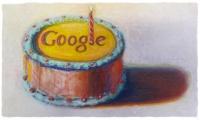 El todopoderoso buscador celebra su cumpleaños con una tarta como doodle diseñado por Wayne Thiebaud